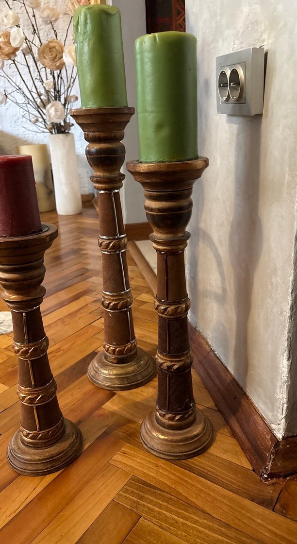 Koyu Kahverengi Ahşap Mumluk Seti - Görsel 4