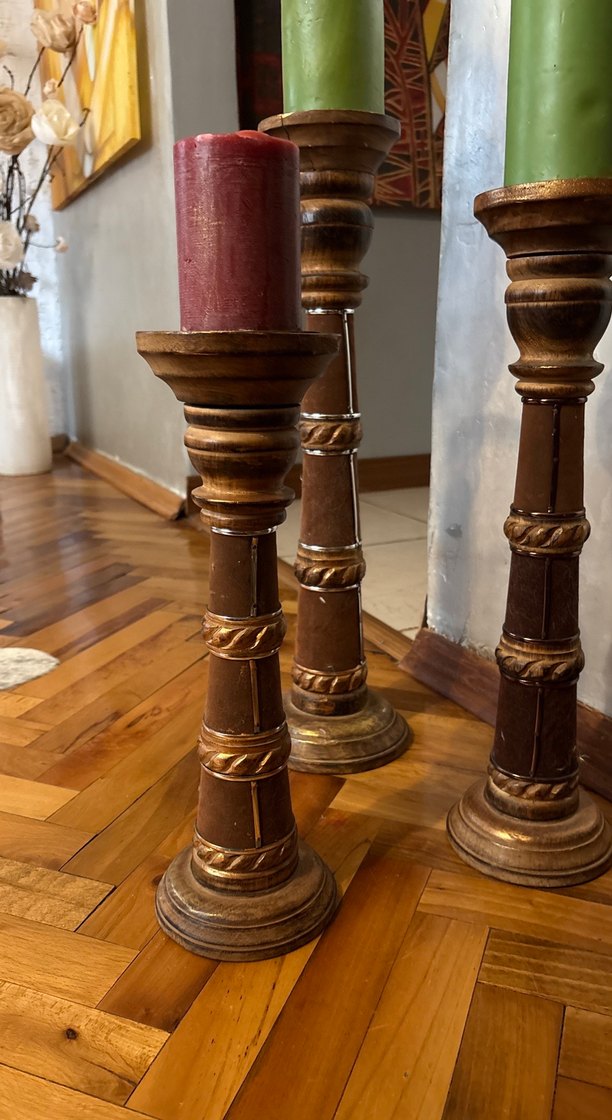 Koyu Kahverengi Ahşap Mumluk Seti - Görsel 3