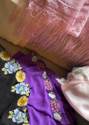 Dantel Detaylı Pembe Bohem Kadın Şal - Görsel 5