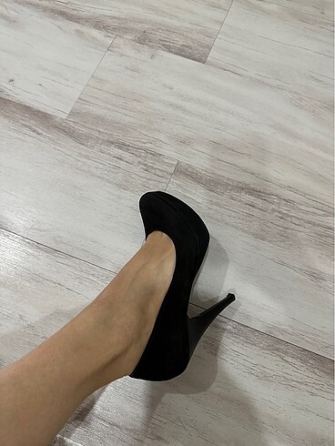 Siyah platform topuklu nubuk ayakkabı - Görsel 6