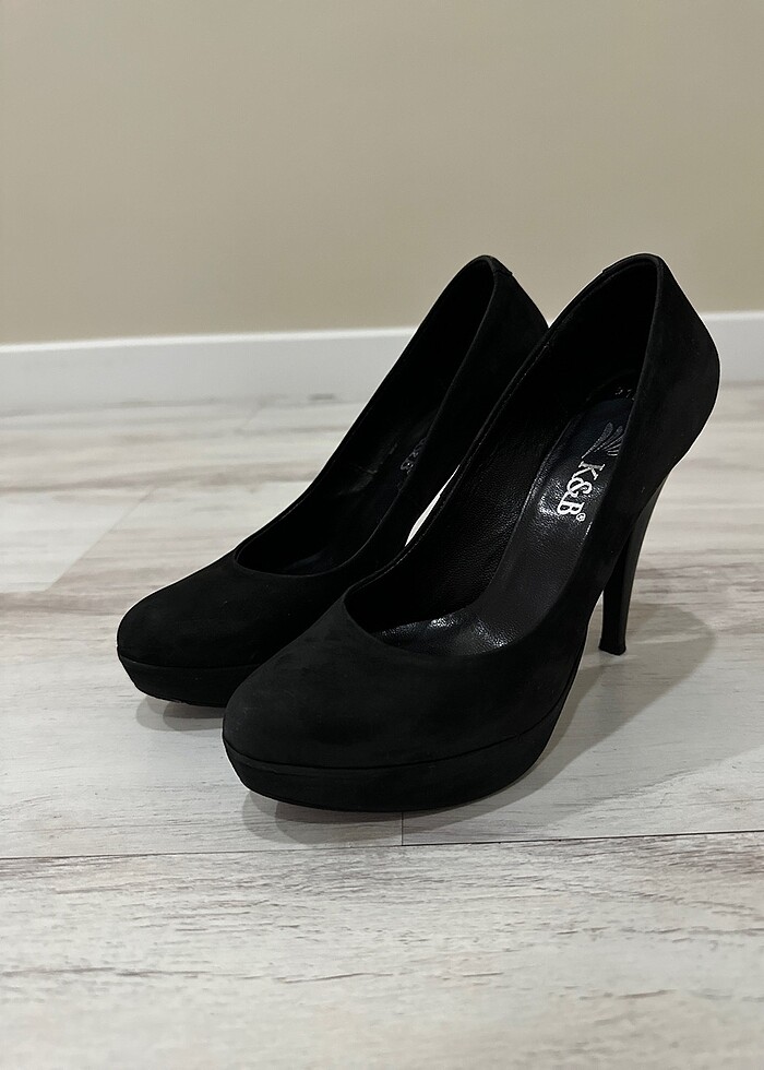 Siyah platform topuklu nubuk ayakkabı - Görsel 2