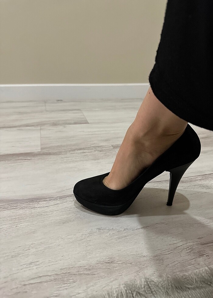 Siyah platform topuklu nubuk ayakkabı - Görsel 5