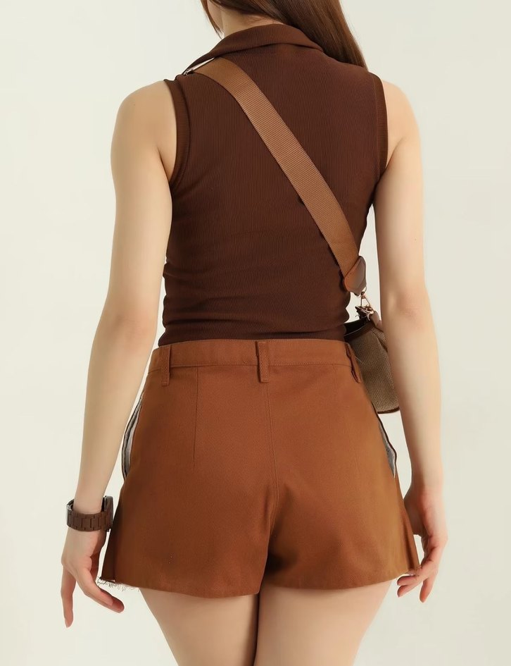 Mini Şort - Bej Renk, Sıkı Kesim - Görsel 4