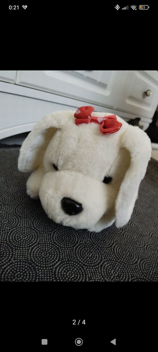 Kırmızı Fiyonk Detaylı Beyaz Peluş Oyuncak Köpek - Görsel 2