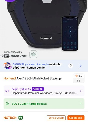 Homend Alex1280H Siyah Robot Süpürge - Görsel 8