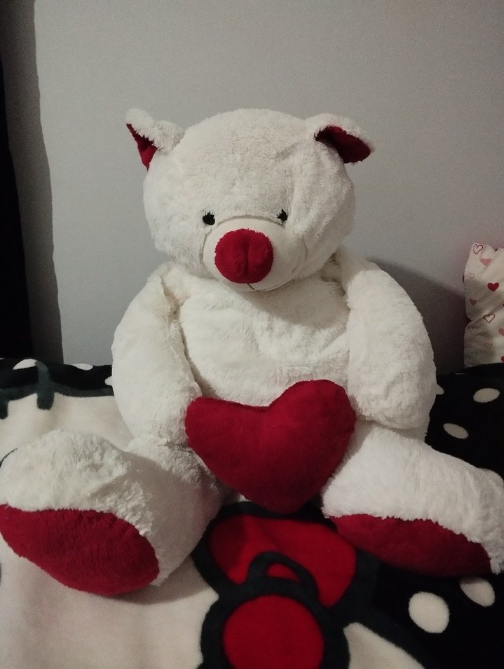 Beyaz Peluş Ayıcık Kalpli - Görsel 2