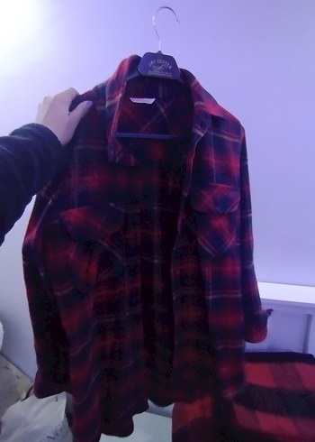 Koyu Kırmızı Ekose Düğmeli Uzun Kollu Gömlek - Görsel 3