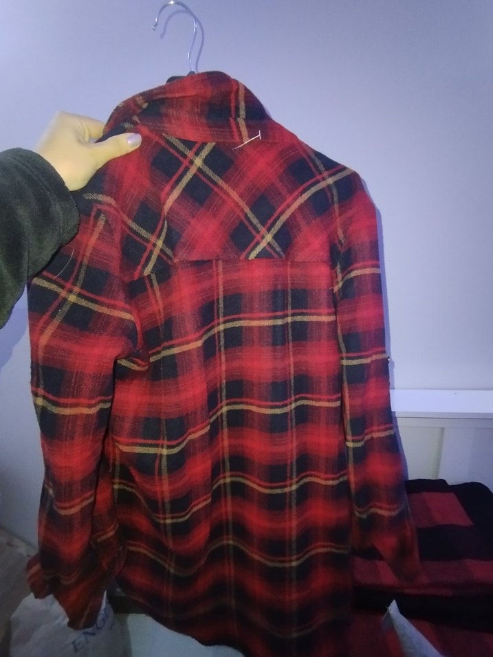 Koyu Kırmızı Ekose Düğmeli Uzun Kollu Gömlek - Görsel 2