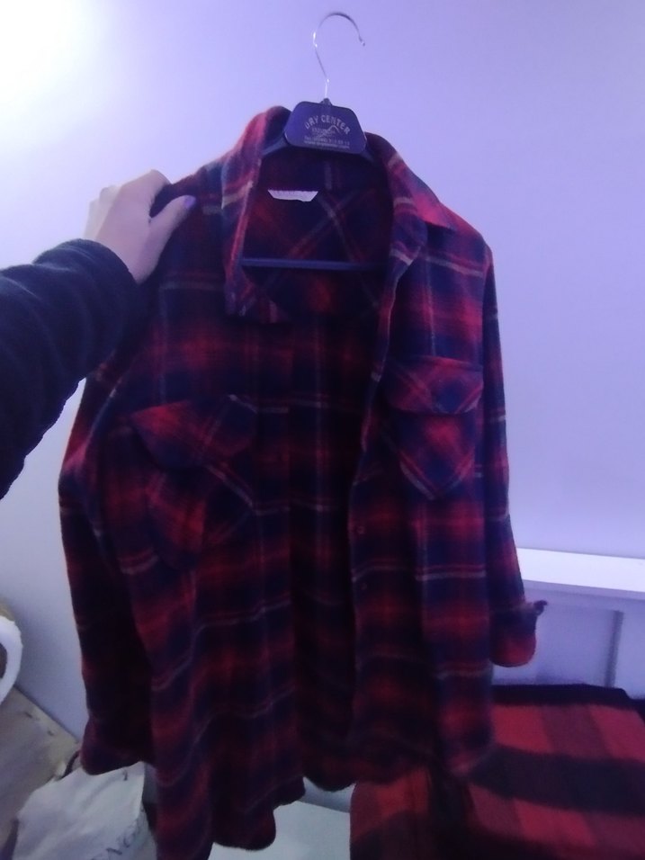 Koyu Kırmızı Ekose Düğmeli Uzun Kollu Gömlek - Görsel 3