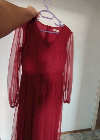 xl Beden bordo Renk Drapeli Bordo Uzun Kollu Bohem Elbise