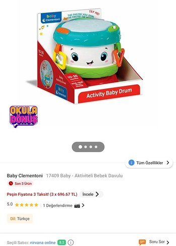Baby Clementoni Aktiviteli Bebek Davulu