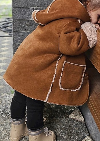 Kız Çocuk Kahverengi Kürklü Süet Ceket - Görsel 3