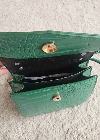 Yeşil Kemerli Yılan Desenli Deri Kadın Çanta - Görsel 3