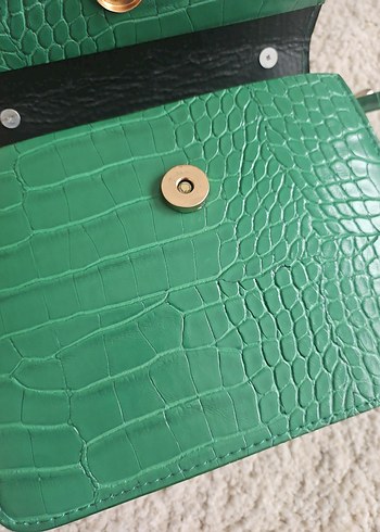 Yeşil Kemerli Yılan Desenli Deri Kadın Çanta - Görsel 4