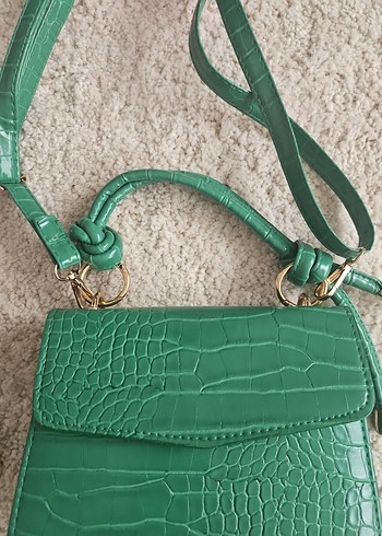 Yeşil Kemerli Yılan Desenli Deri Kadın Çanta - Görsel 2