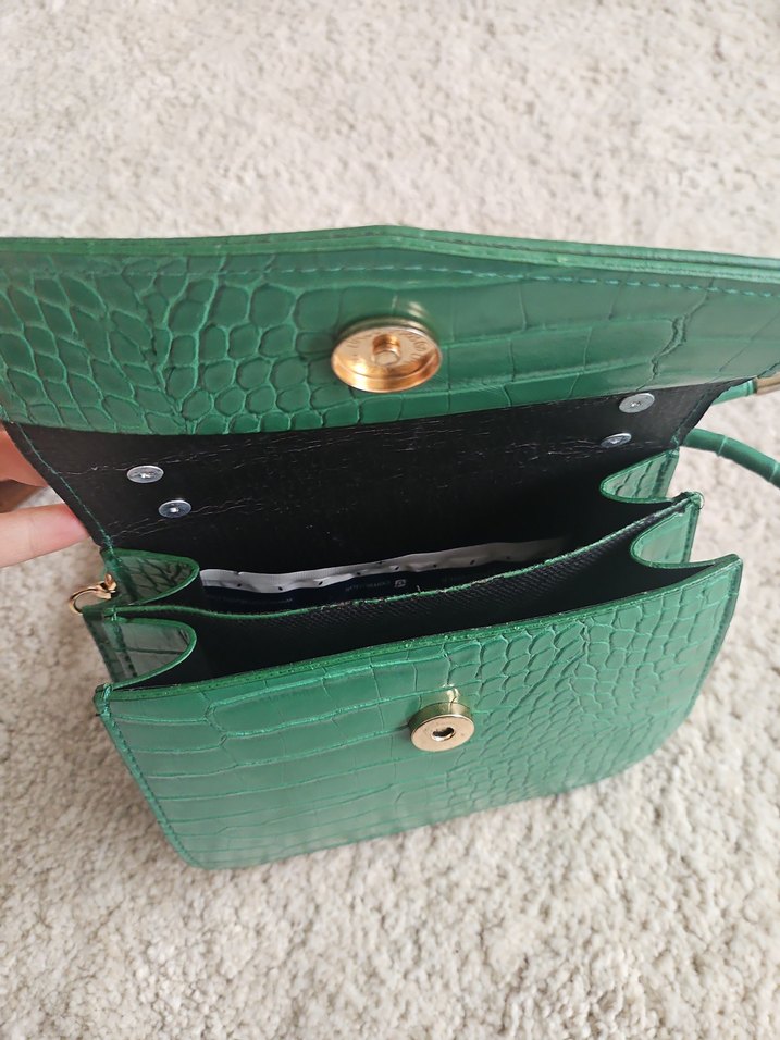 Yeşil Kemerli Yılan Desenli Deri Kadın Çanta - Görsel 3