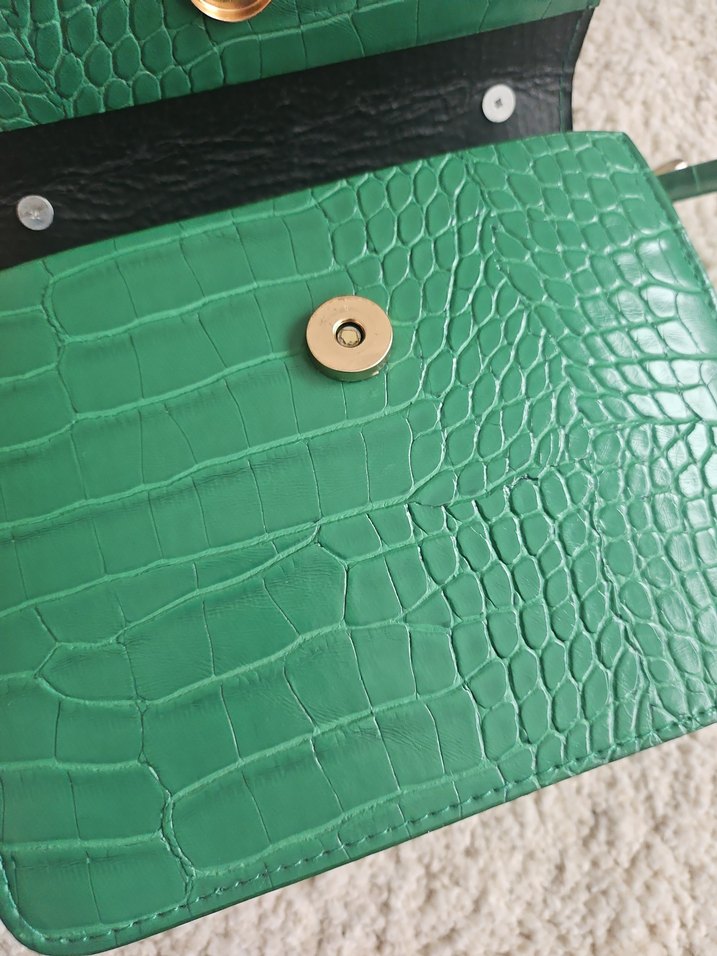 Yeşil Kemerli Yılan Desenli Deri Kadın Çanta - Görsel 4