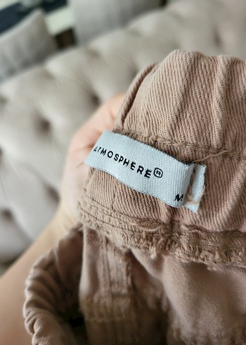 m Beden Bej Düğmeli Keten Kadın Pantolon