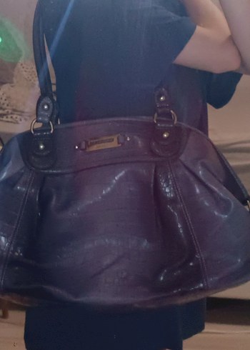 Beden mor Renk Nine West Parlak Mor Deri Desenli Kadın Çanta