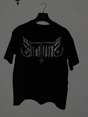 Suicide hotline rhinestone black tee medium