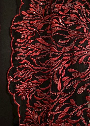 Bordo İşlemeli Uzun Kollu  Uzun Elbise - Görsel 4