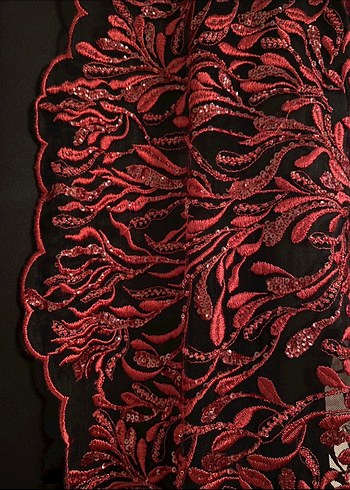 Bordo İşlemeli Uzun Kollu  Uzun Elbise - Görsel 3