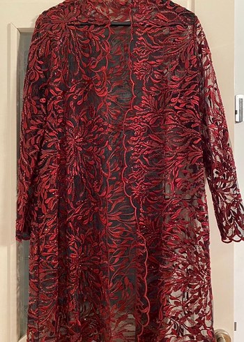 Bordo İşlemeli Uzun Kollu  Uzun Elbise - Görsel 9