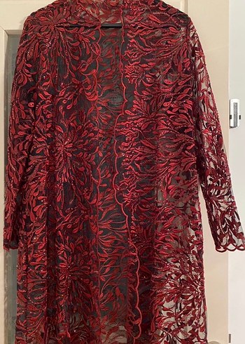 Bordo İşlemeli Uzun Kollu  Uzun Elbise - Görsel 8