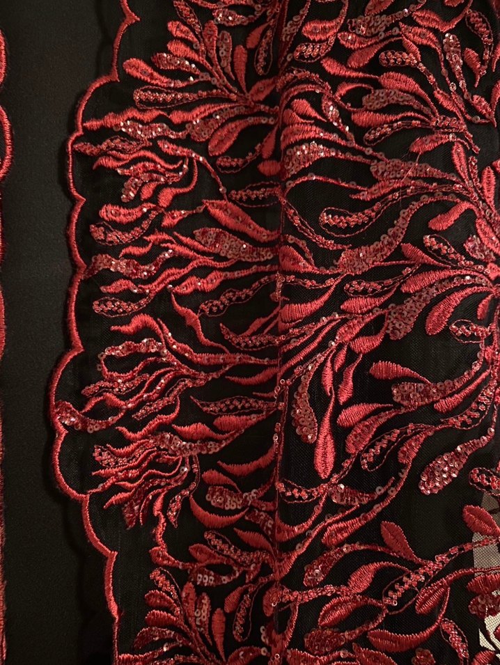 Bordo İşlemeli Uzun Kollu  Uzun Elbise - Görsel 4