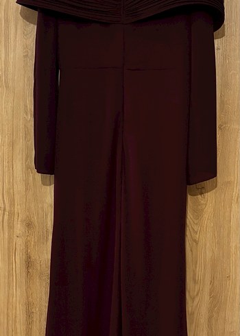 Bordo Uzun Kollu Drapeli Kadın Elbise - Görsel 2