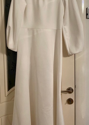 Beyaz Uzun Kollu  Uzun Elbise - Görsel 5