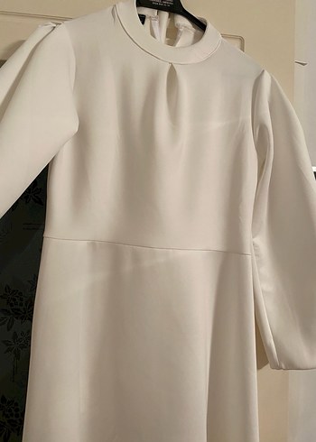 Beyaz Uzun Kollu  Uzun Elbise - Görsel 10