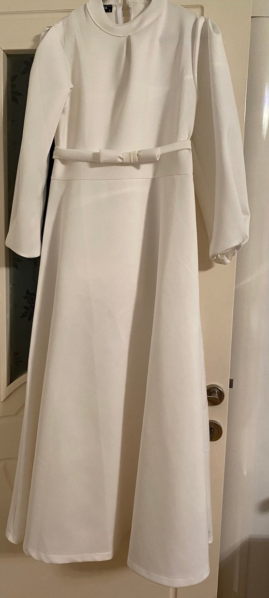 Beyaz Uzun Kollu  Uzun Elbise - Görsel 2