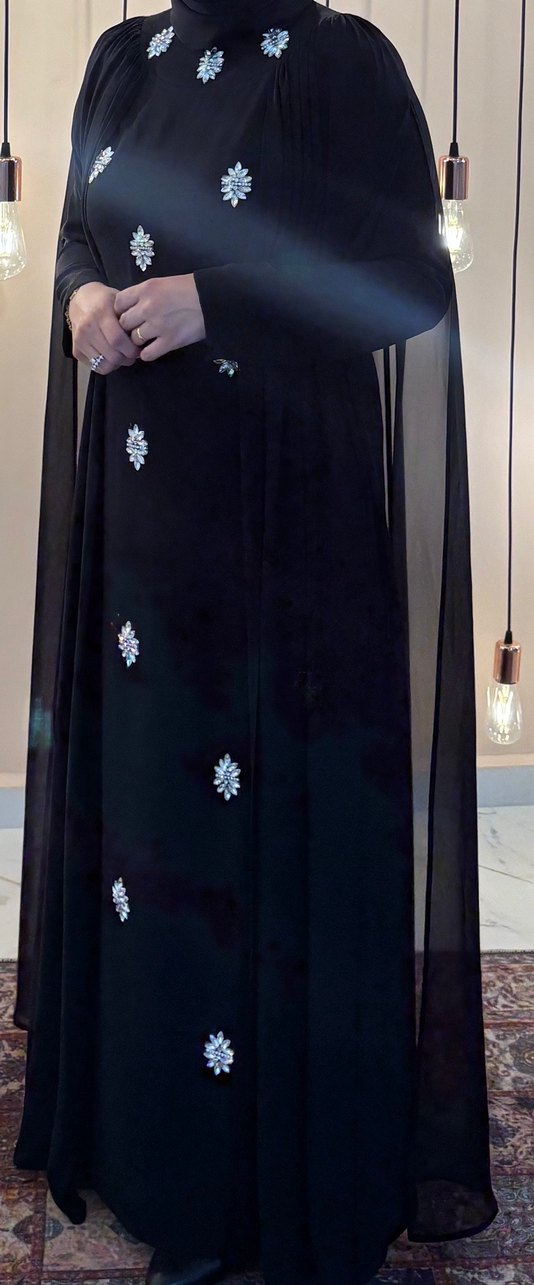 Siyah İşlemeli Uzun Kollu Kadın Elbise - Görsel 4