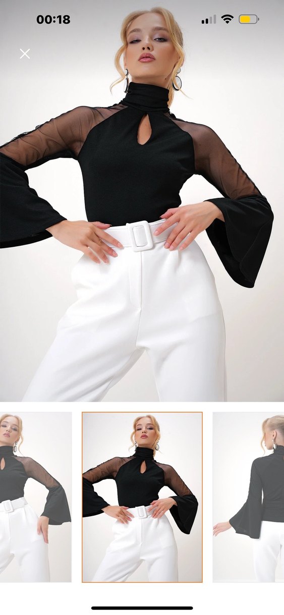 Kemer Detaylı Siyah Mini Bluz - Görsel 2