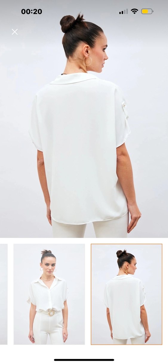 Beyaz V Yaka Kısa Kollu Kadın Gömlek - Görsel 2