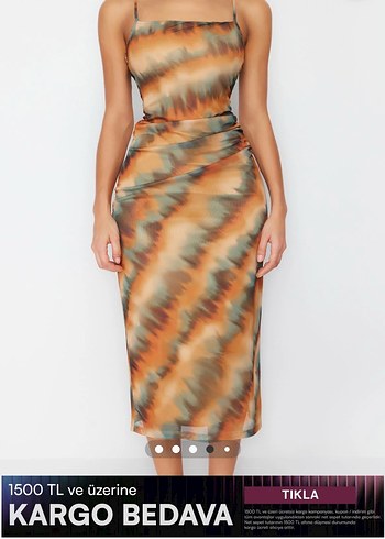 Askılo Desenli Uzun Drapeli Elbise - Görsel 4