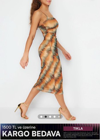 Askılo Desenli Uzun Drapeli Elbise - Görsel 2