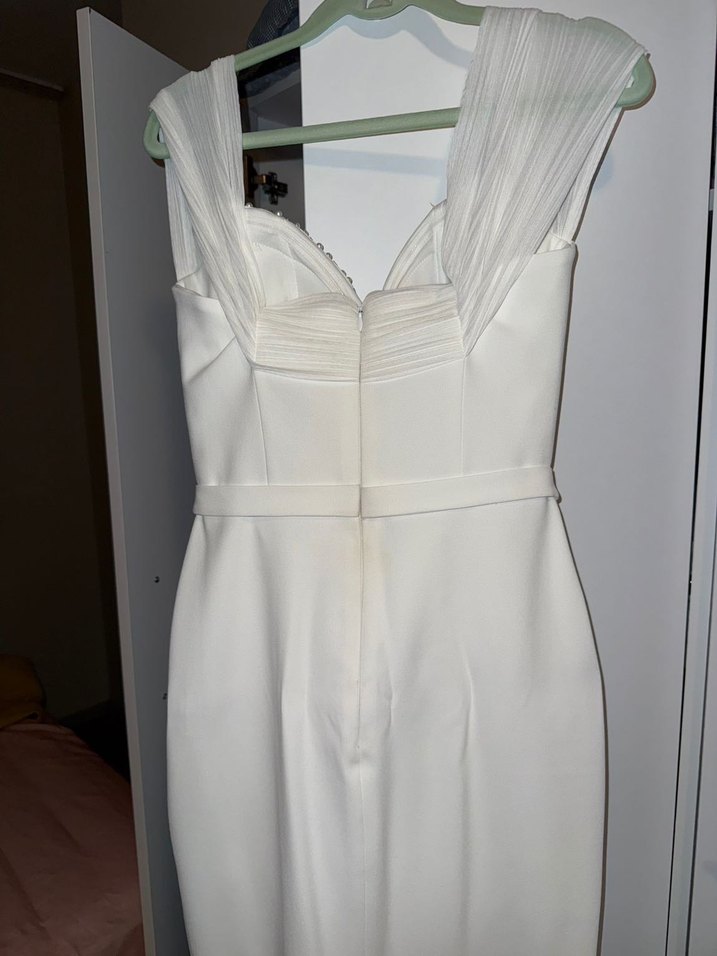 Beyaz Drapeli Nişan/Nikah Elbisesi - Görsel 3