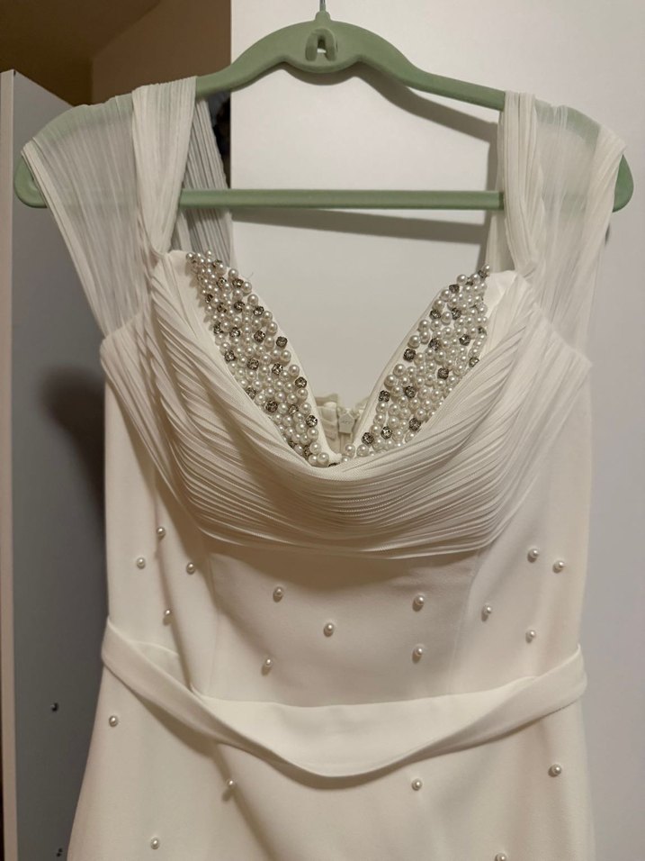 Beyaz Drapeli Nişan/Nikah Elbisesi - Görsel 2