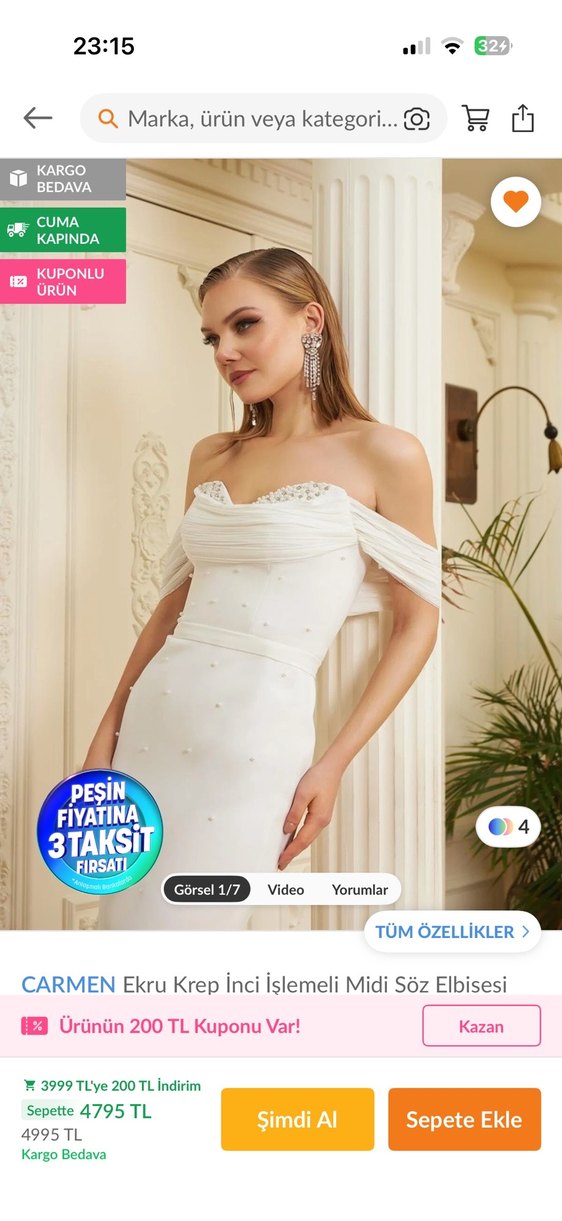 Beyaz Drapeli Nişan/Nikah Elbisesi - Görsel 4