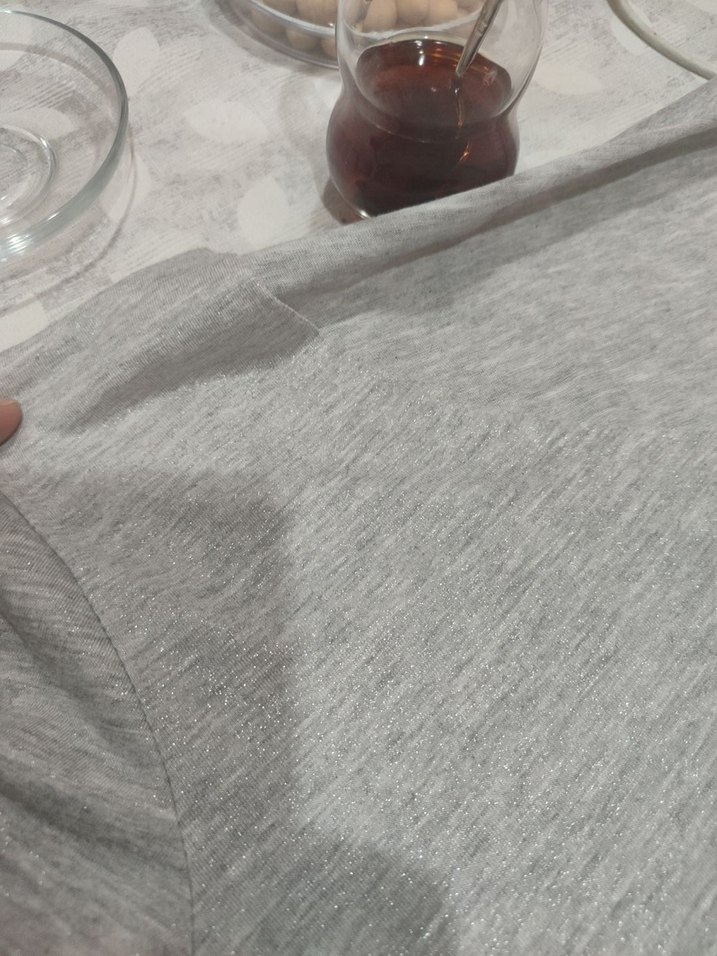 Gri V Yaka Kısa Kollu Kadın Tişört - Görsel 3