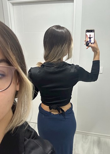 s Beden Siyah V Yaka Uzun Kollu Kadın Bluz