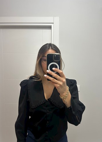Deri Siyah Midi Ofis gömlek