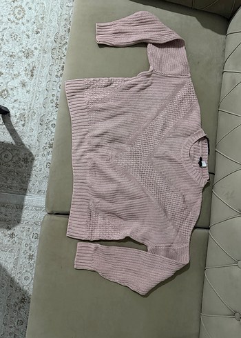 H&M Pudra Pembe Dokulu Bisiklet Yaka Triko Kazak