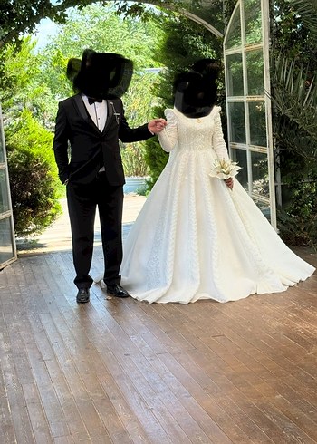 Yüksek Yakalı Vintage Prenses Gelinlik - Görsel 3