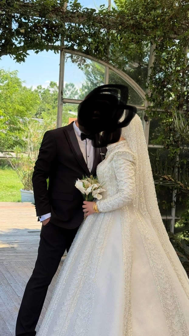 Yüksek Yakalı Vintage Prenses Gelinlik - Görsel 2