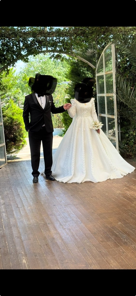 Yüksek Yakalı Vintage Prenses Gelinlik - Görsel 3