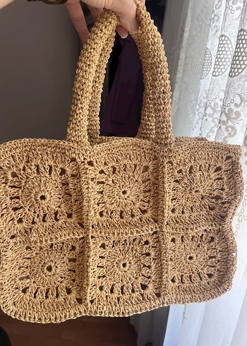 Bej Örgü Dantel Bohem Kadın Çanta - Görsel 3