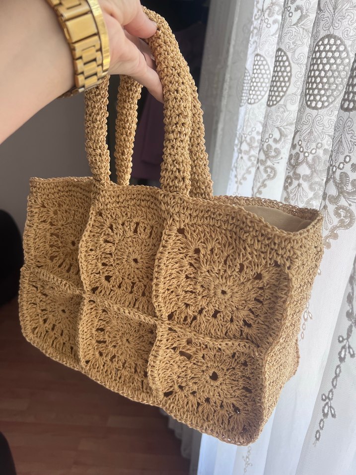 Bej Örgü Dantel Bohem Kadın Çanta - Görsel 5